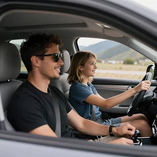 Smiling Family Driving Through Mountain Pass