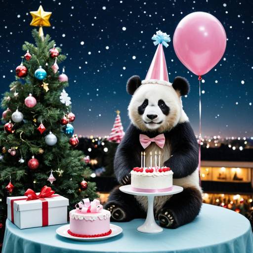 Panda Birthday Celebration with Christmas Decor