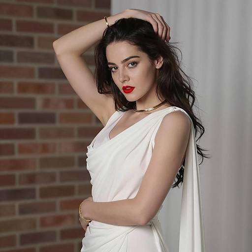 Elegant Woman in White Draped Outfit