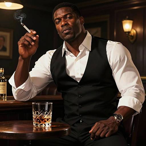 Muscular Man in Vintage Pub Ambiance