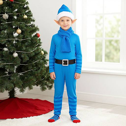 Blue Christmas Elf Costume Boy