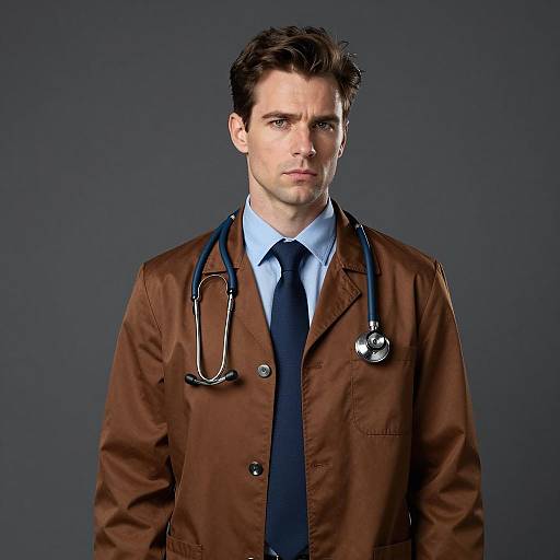 Male Doctor in Brown Coat with Stethoscope
