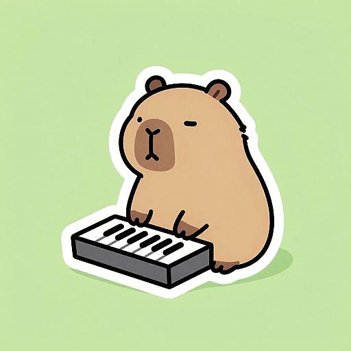 Kawaii Capybara Playing Synth Sticker