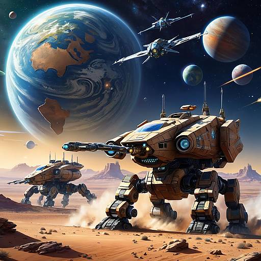 Futuristic Mecha Robots on Alien Desert Planet