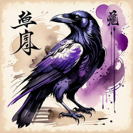 Majestic Raven in Ink Wash Art Style