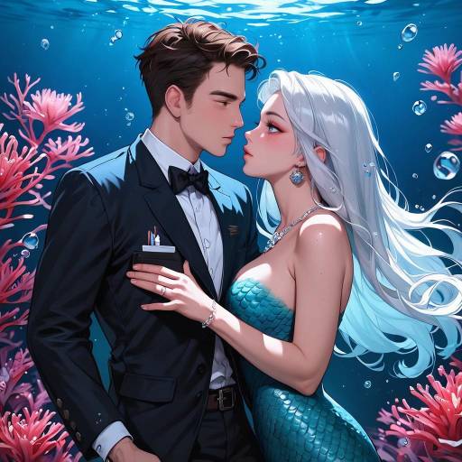 Elegant Mermaid Couple Underwater Scene