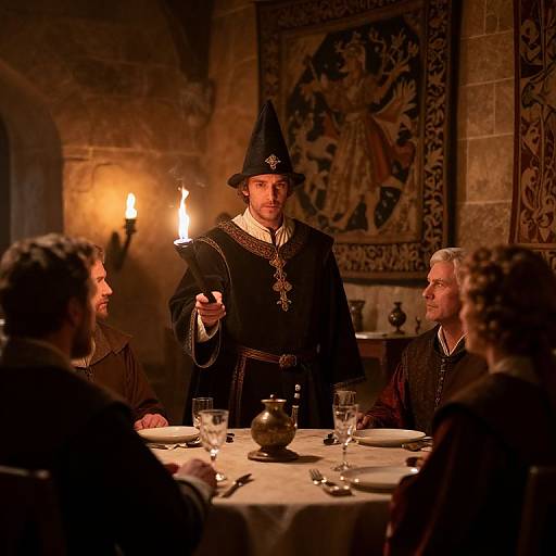 Medieval Butler Serving at Banquet