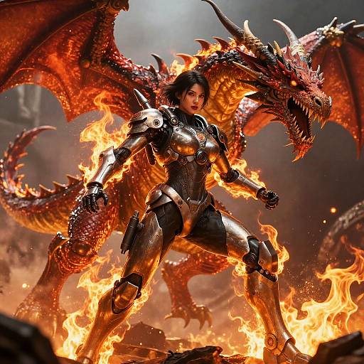 Futuristic Mech Pilot vs Fiery Dragon