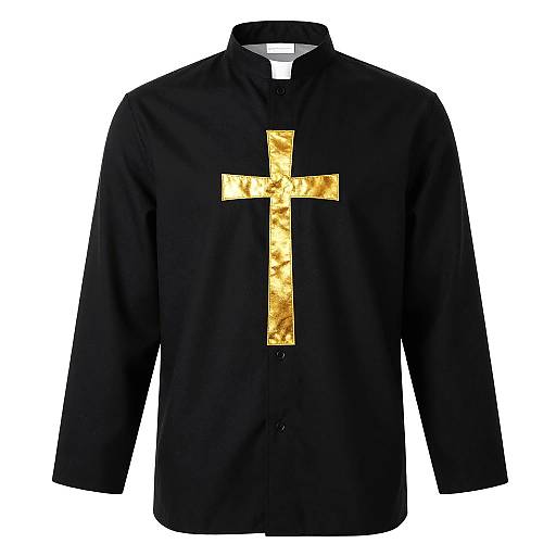 Black Clerical Shirt with Gold Cross