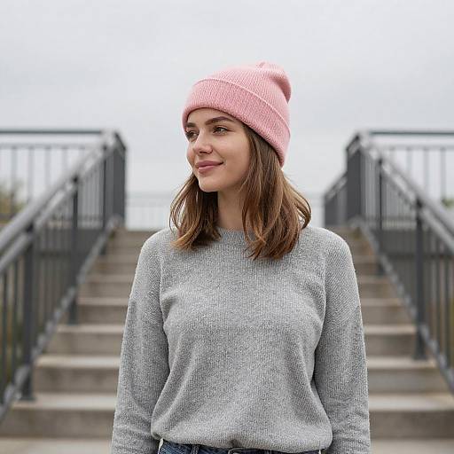 Portrait of Woman in Pink Beanie
