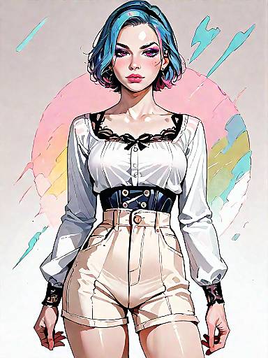 Stylish Woman with Blue Hair and Chic Outfit