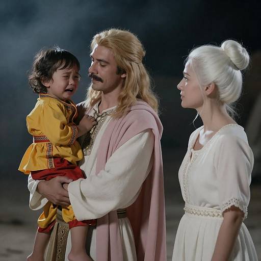 Traditional Clothing People in Nighttime Scene