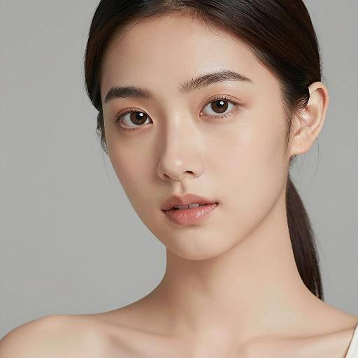 Close-up Portrait of Young Asian Woman with Flawless Skin