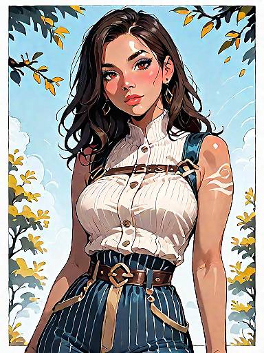 Fashionable Woman in Pinstriped Jumpsuit