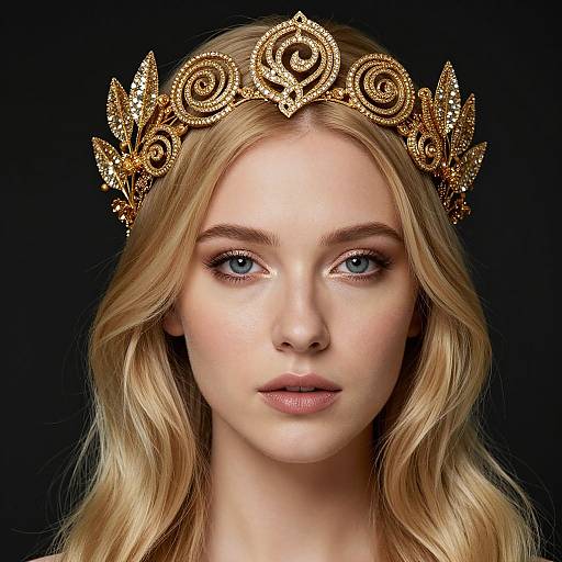 Regal Blonde Woman with Gold Headpiece