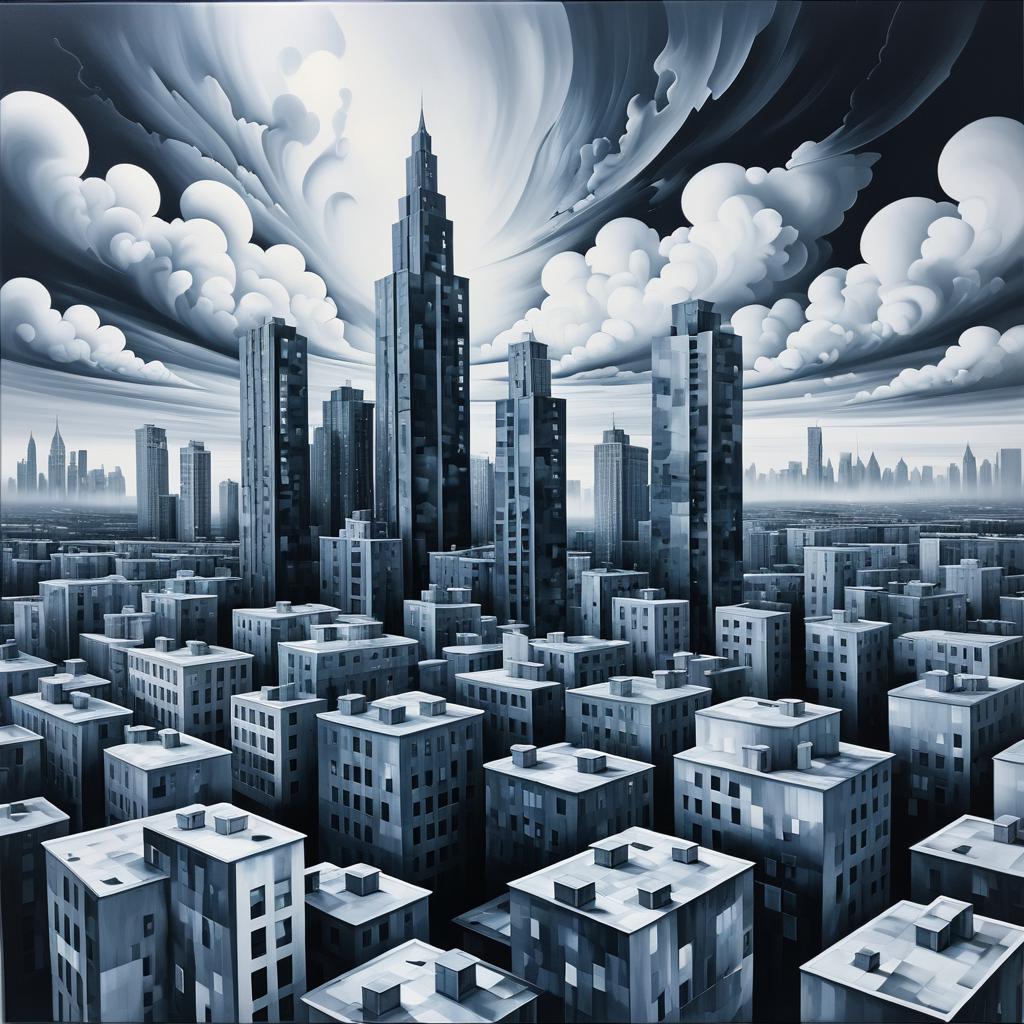 Surreal Monochrome City Skyline Art