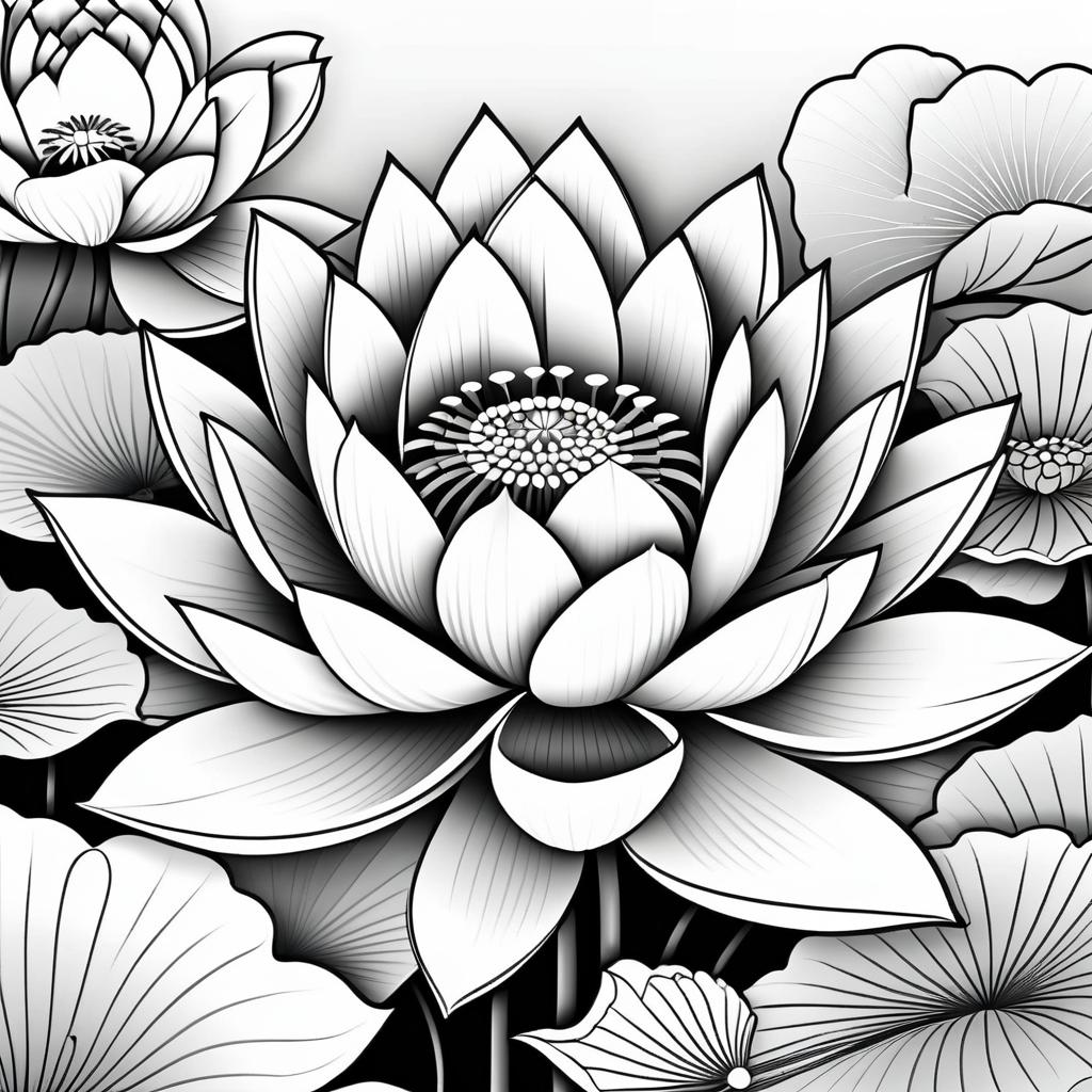 Intricate Japanese Lotus Flower Coloring Page