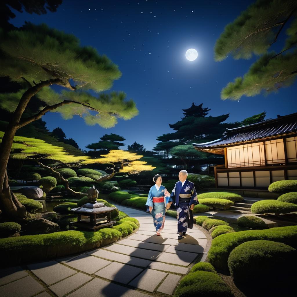 Elderly Couple in Serene Japanese Garden