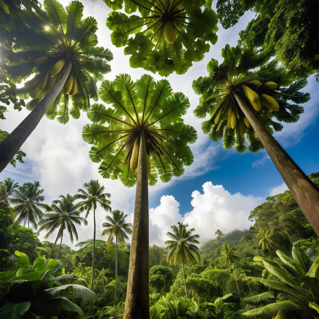 Serene Oasis with Towering Breadfruit Trees