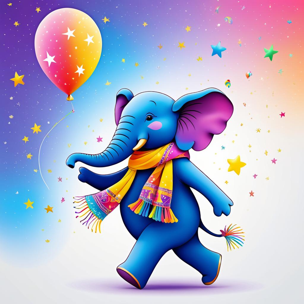 Cheerful Cartoon Elephant with Star Balloon