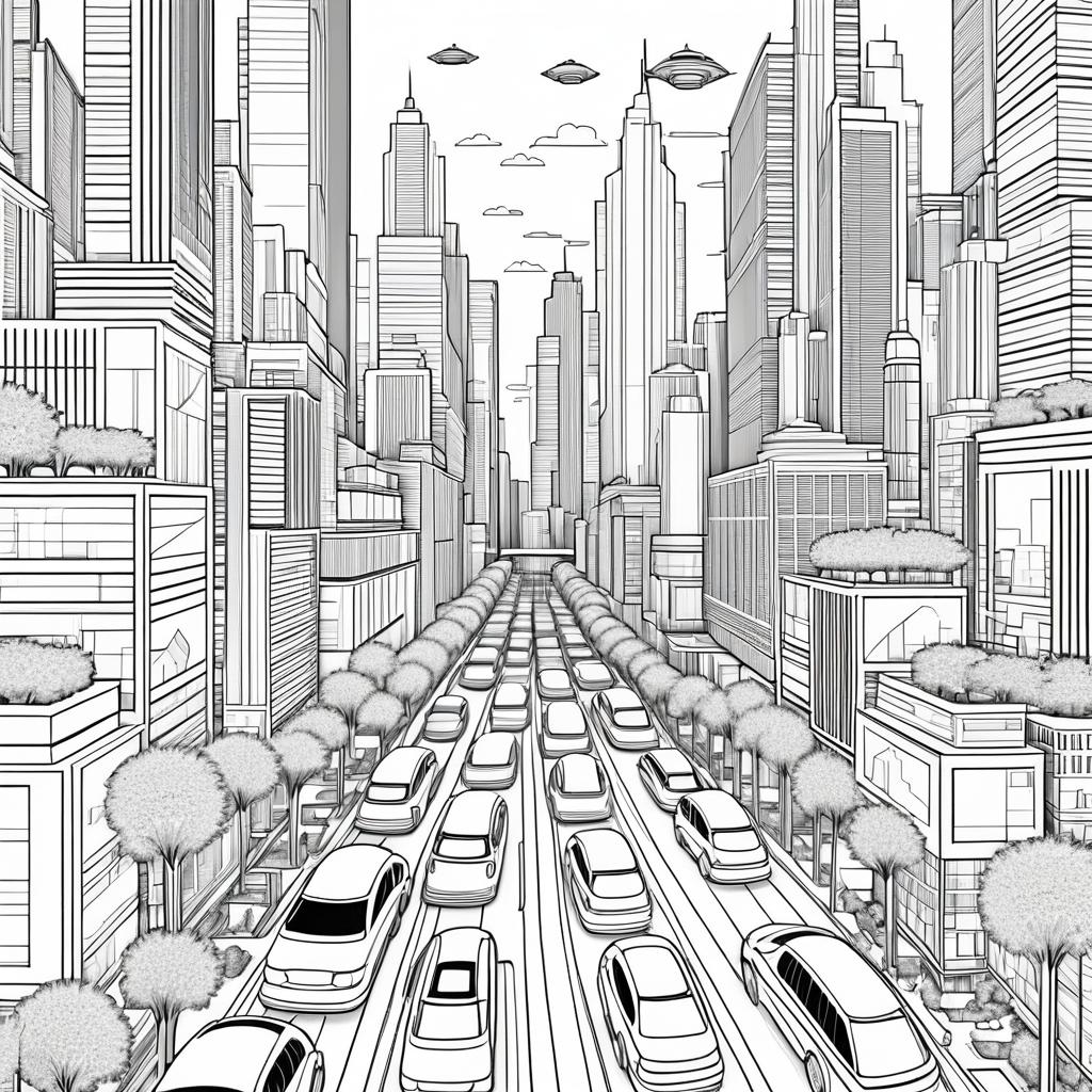 Futuristic Cityscape Coloring Page