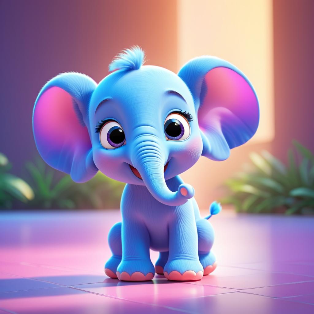 Adorable Pixar-Style Baby Elephant Illustration