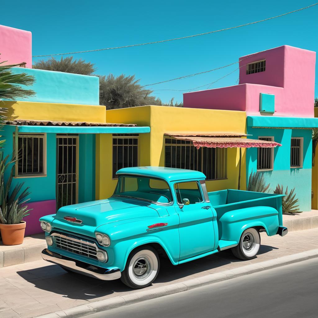 Vibrant Vintage Turquoise Pickup Artwork