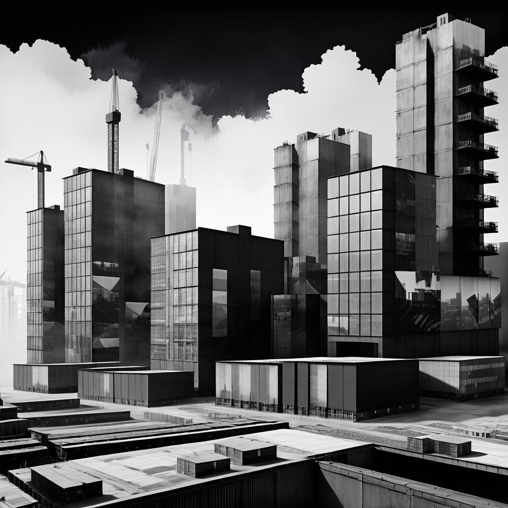 Brutalist Industrial Collage in Black and White