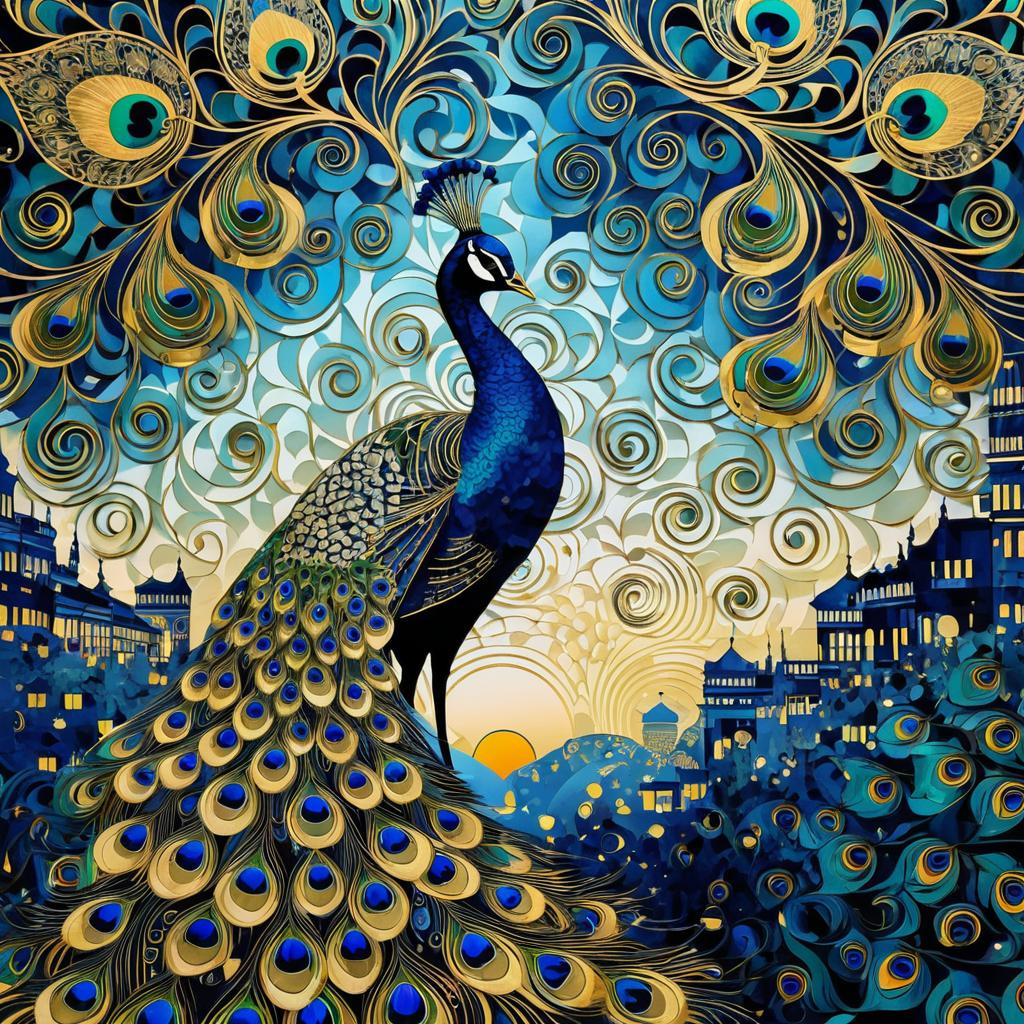 Elegant Peacock in Klimt-Inspired Design