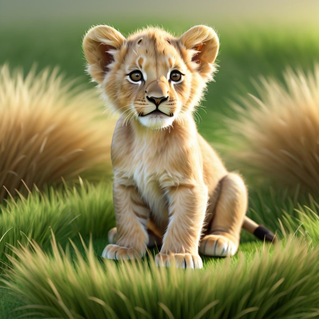 Photorealistic Baby Lion Cub in Savanna