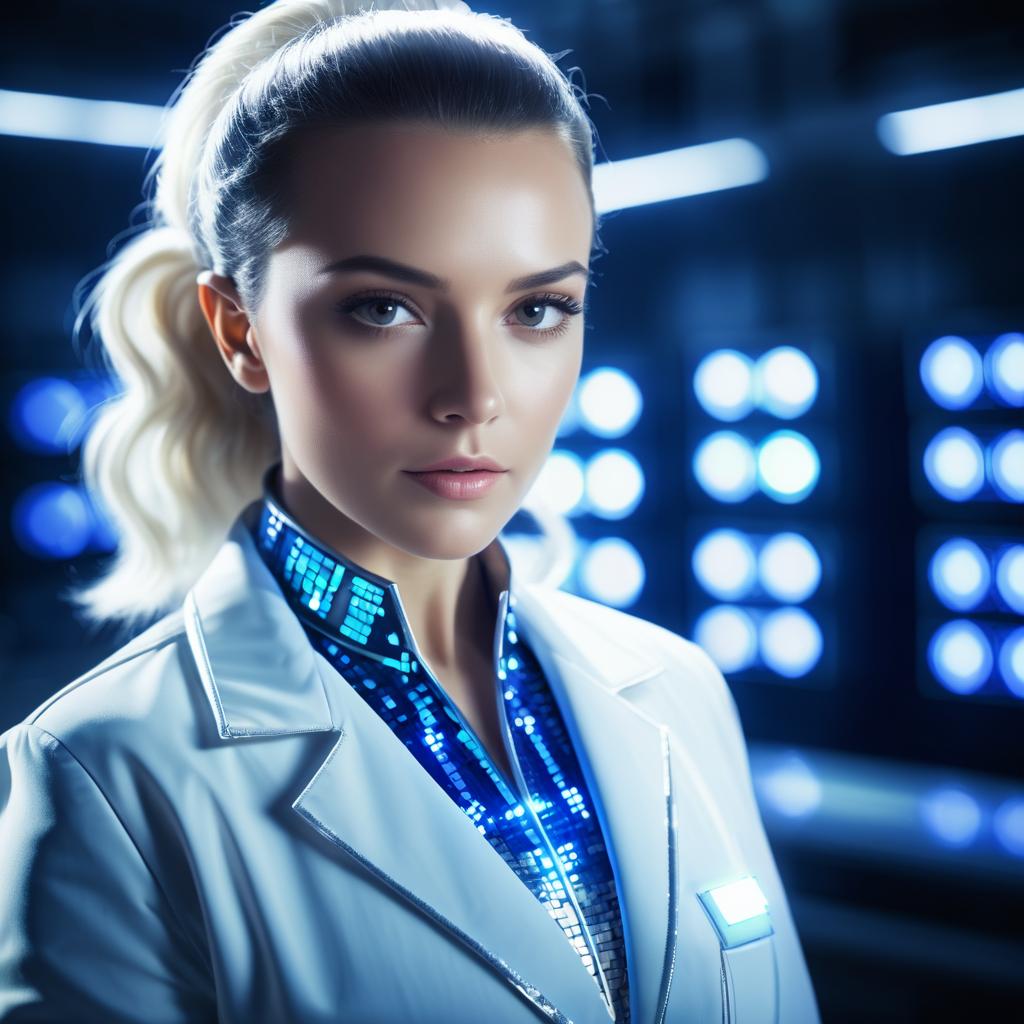 Futuristic Scientist in High-Tech Lab