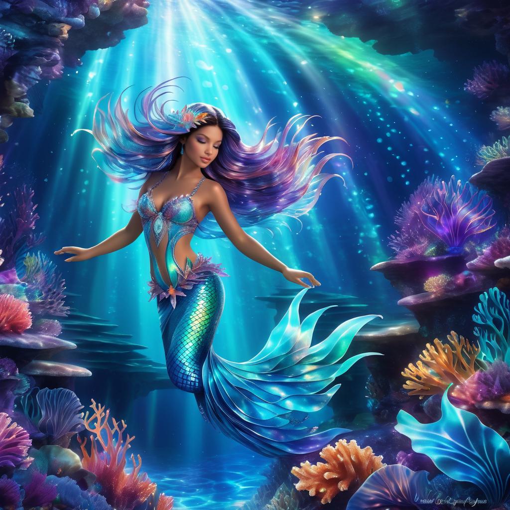 Enchanting Mermaid in Underwater Grotto