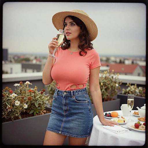 Petite Woman Rooftop Garden Feast