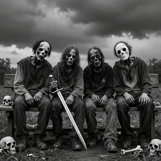 Grotesque Zombies on a Haunted Bench
