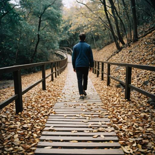 Man Walking on Leaf-Covered Forest Path