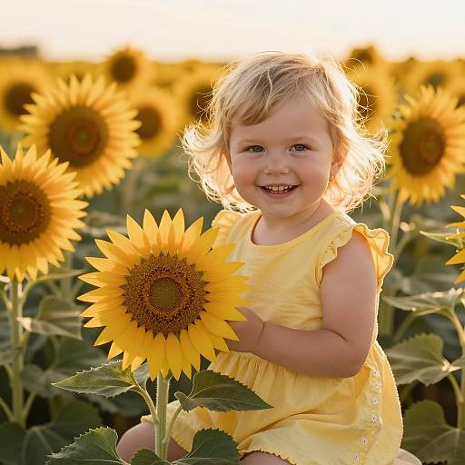 Toddler Girl in Sunflower Field