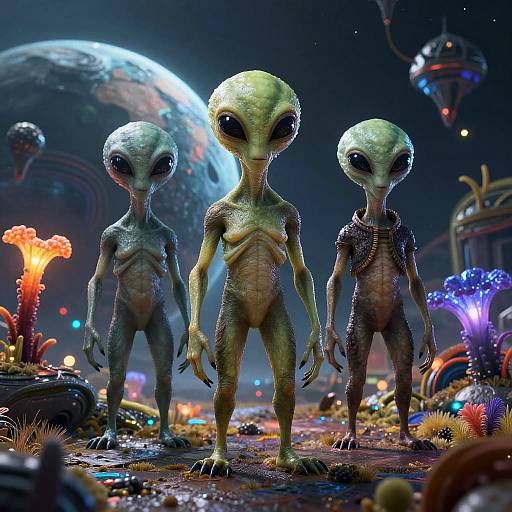 Three-Breasted Alien on Futuristic Planet