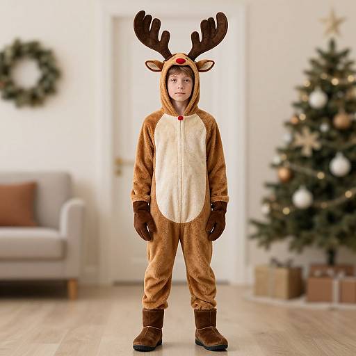 Male in Reindeer Costume Indoors