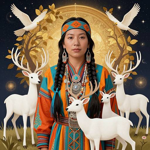 Elegant Cherokee Woman with Wildlife