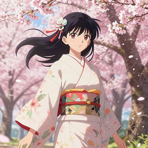Anime Girl in Cherry Blossom Garden