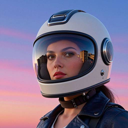 Futuristic Woman with Cityscape Reflection