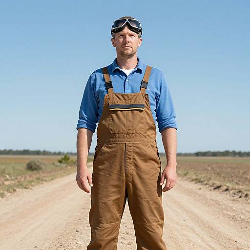 Man in Overalls on Dirt Road
