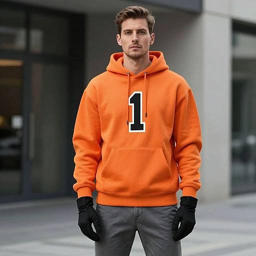Confident Male in Vibrant Orange Hoodie