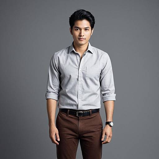 Young Man in Casual Shirt Standing