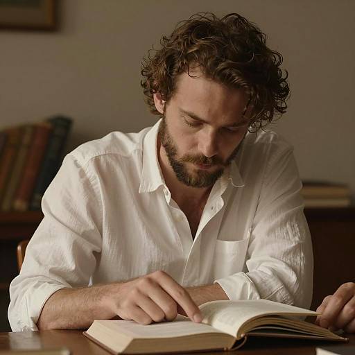 Man Reading and Pointing at Book