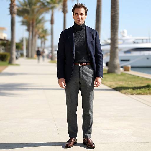 Stylish Man on Sunlit Luxury Promenade