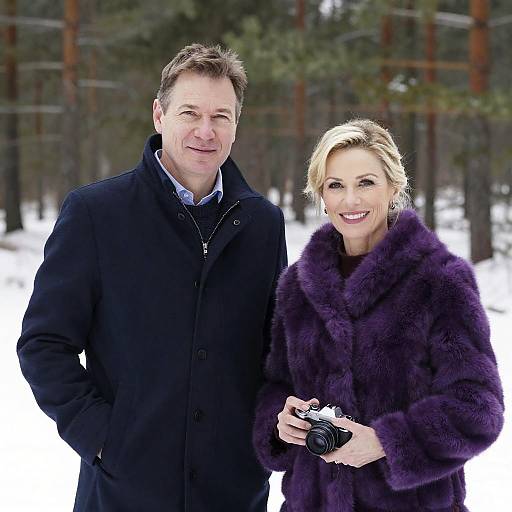 Snowy Forest Portrait of Happy Couple