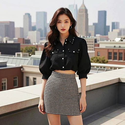 Chic Woman on Museum Rooftop