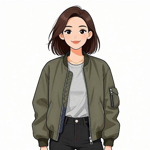 Smiling Woman in Olive Green Bomber