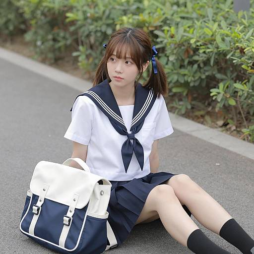 Serene Sailor Style: Asian Woman Portrait